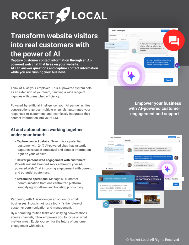 Rocket Local Inbox and Web Chat Product Sheet